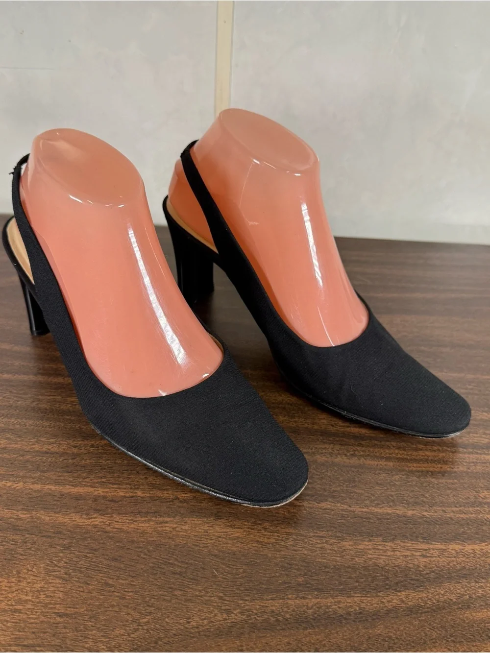 ETIENNE AIGNER Leather 'Melrose' Fabric Slingback Dress Heels~Black~Size 8 M